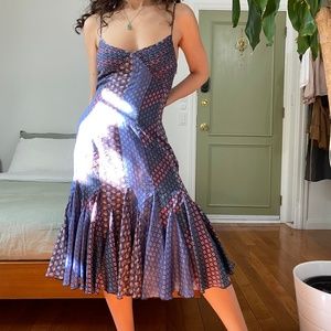 100% silk quilted slip dress with ruffles (XS)